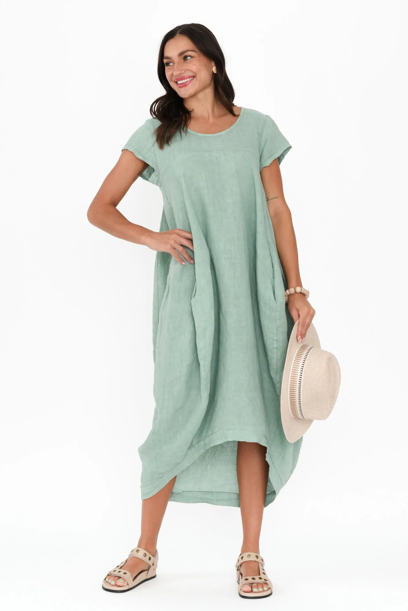 Verity Sage Linen Dress sold by Blue Bungalow