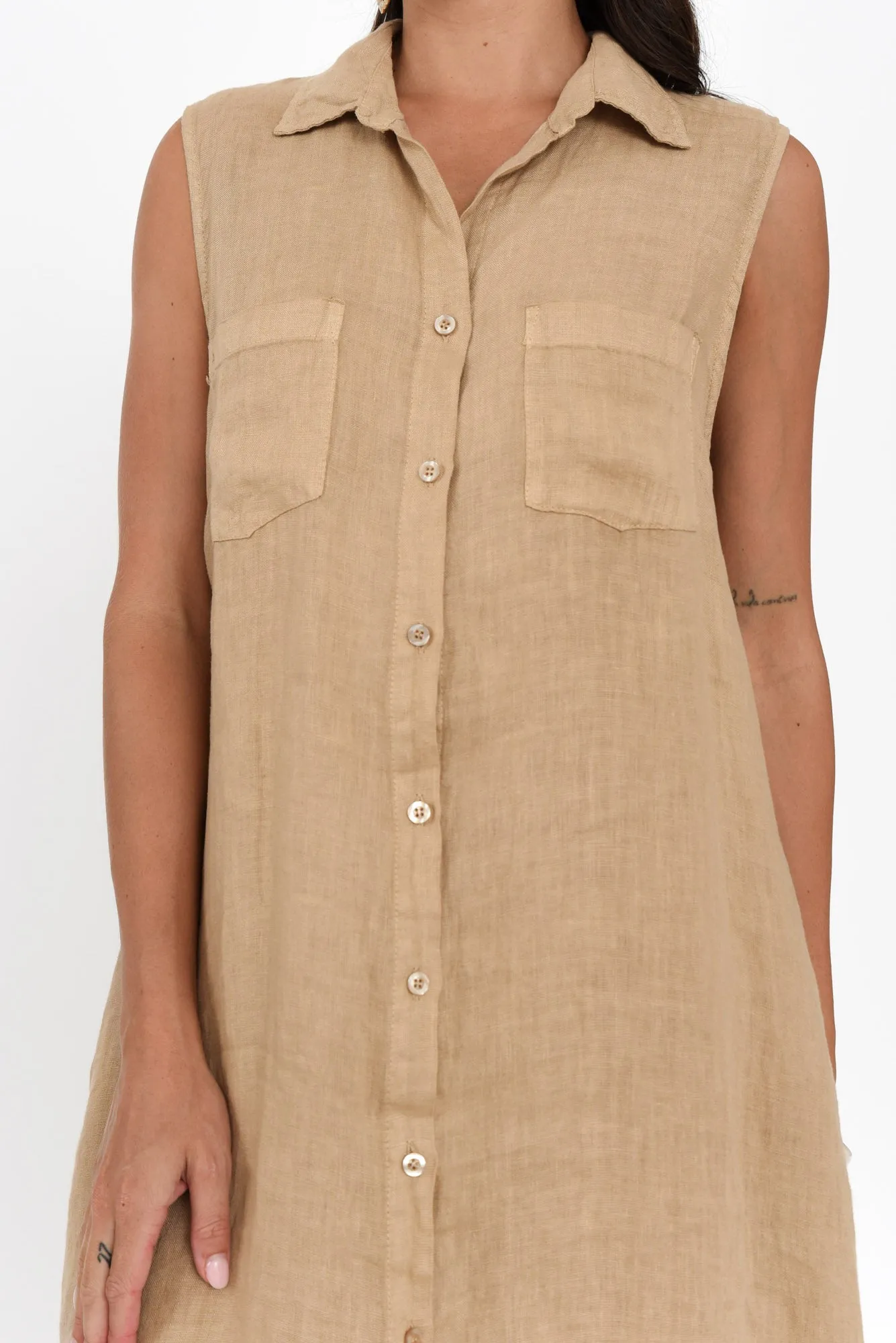 Perla Mocha Linen Button Dress sold by Blue Bungalow product image thumbnail 5