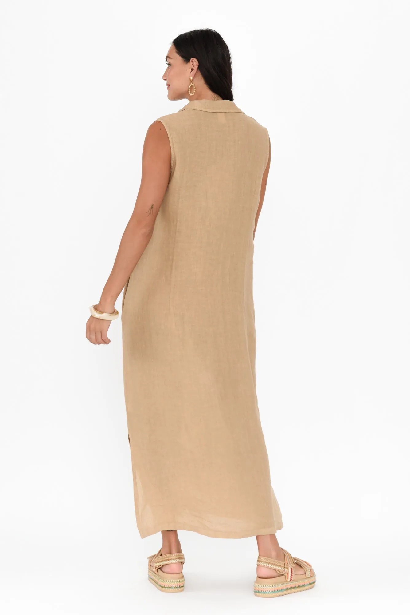 Perla Mocha Linen Button Dress sold by Blue Bungalow product image thumbnail 4