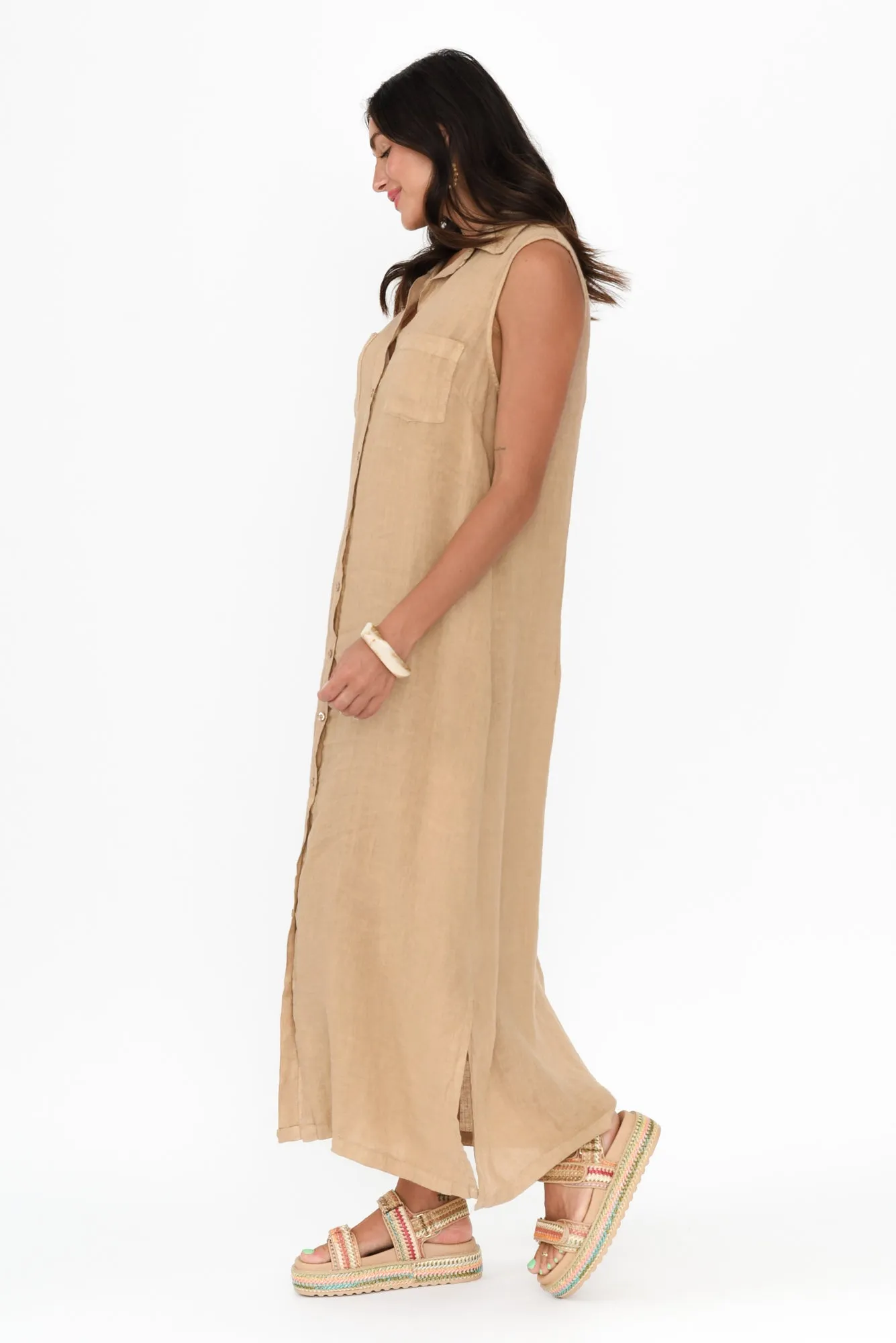 Perla Mocha Linen Button Dress sold by Blue Bungalow product image thumbnail 3