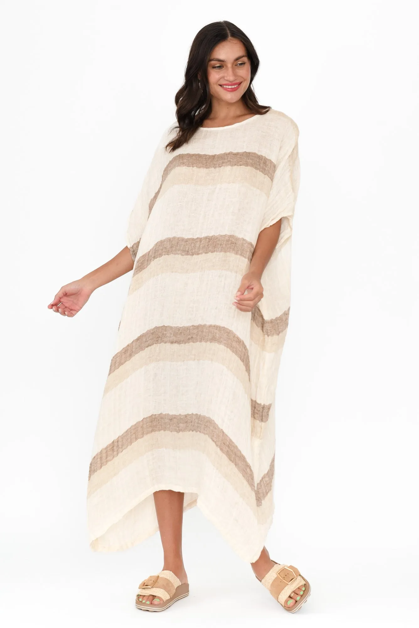 Brinley Beige Stripe Linen Dress sold by Blue Bungalow product image thumbnail 2
