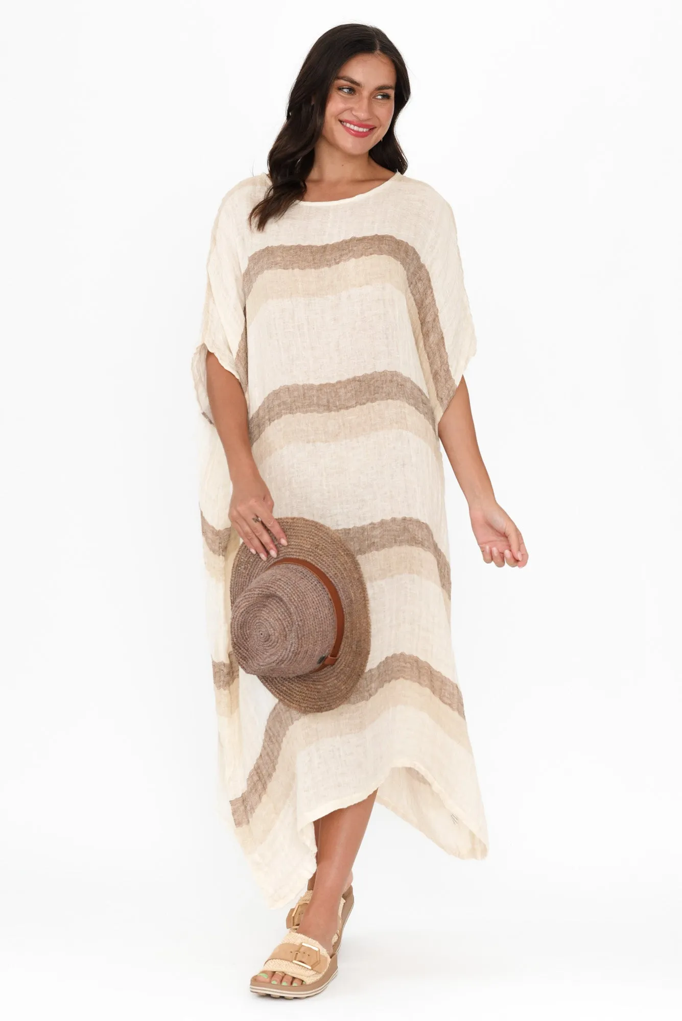 Brinley Beige Stripe Linen Dress sold by Blue Bungalow