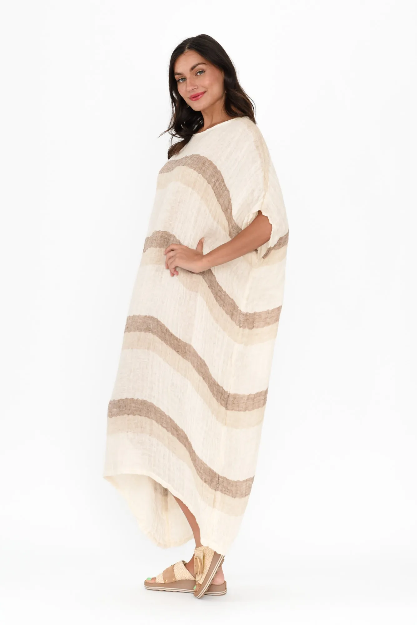 Brinley Beige Stripe Linen Dress sold by Blue Bungalow product image thumbnail 3
