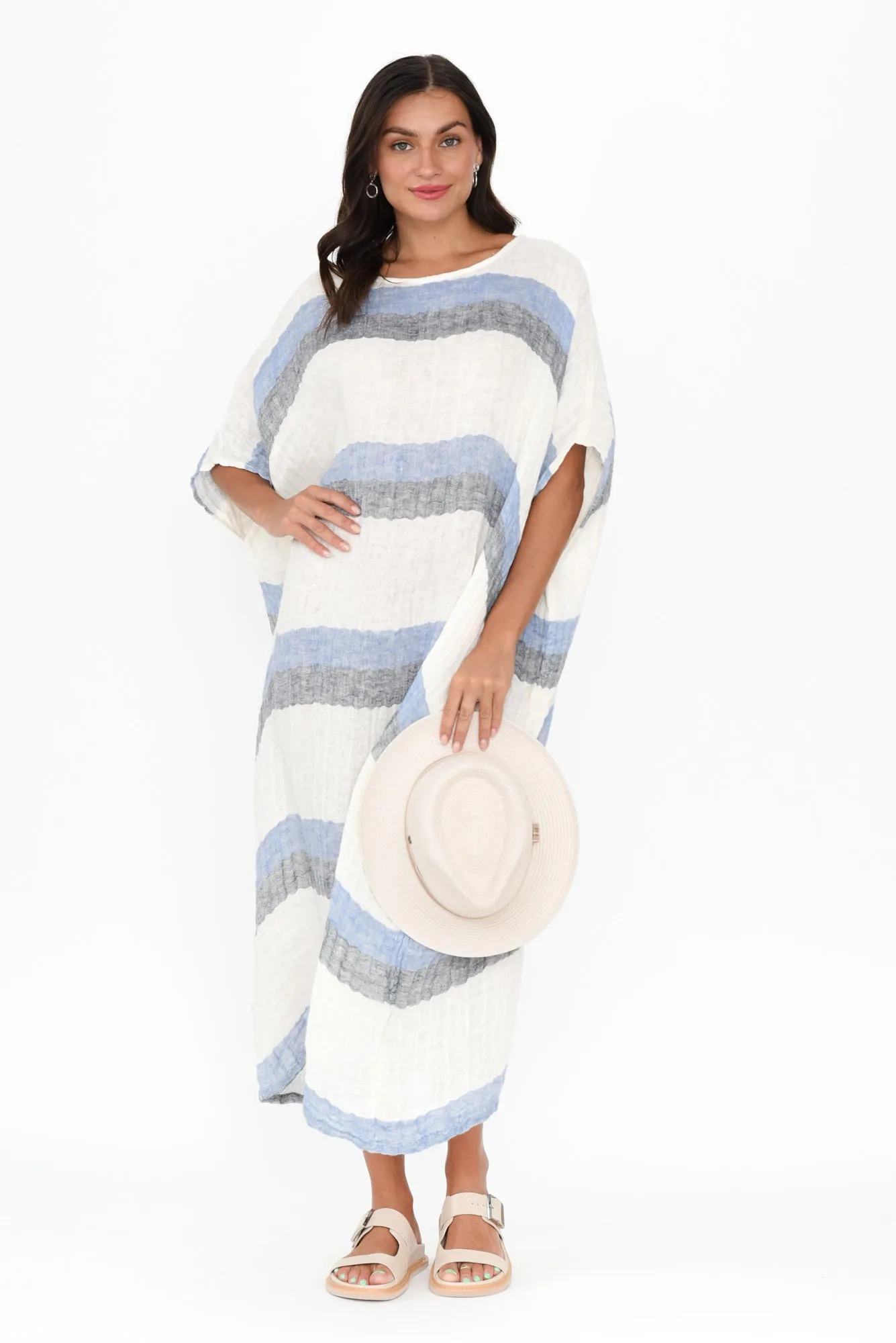 Brinley Navy Stripe Linen Dress sold by Blue Bungalow