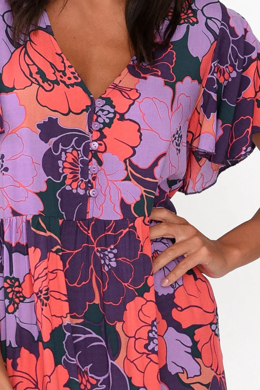 Akira Purple Flower Button Tier Dress sold by Blue Bungalow product image thumbnail 5