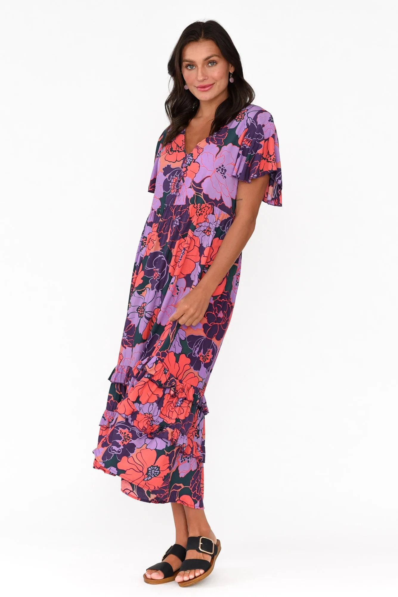Akira Purple Flower Button Tier Dress sold by Blue Bungalow product image thumbnail 2
