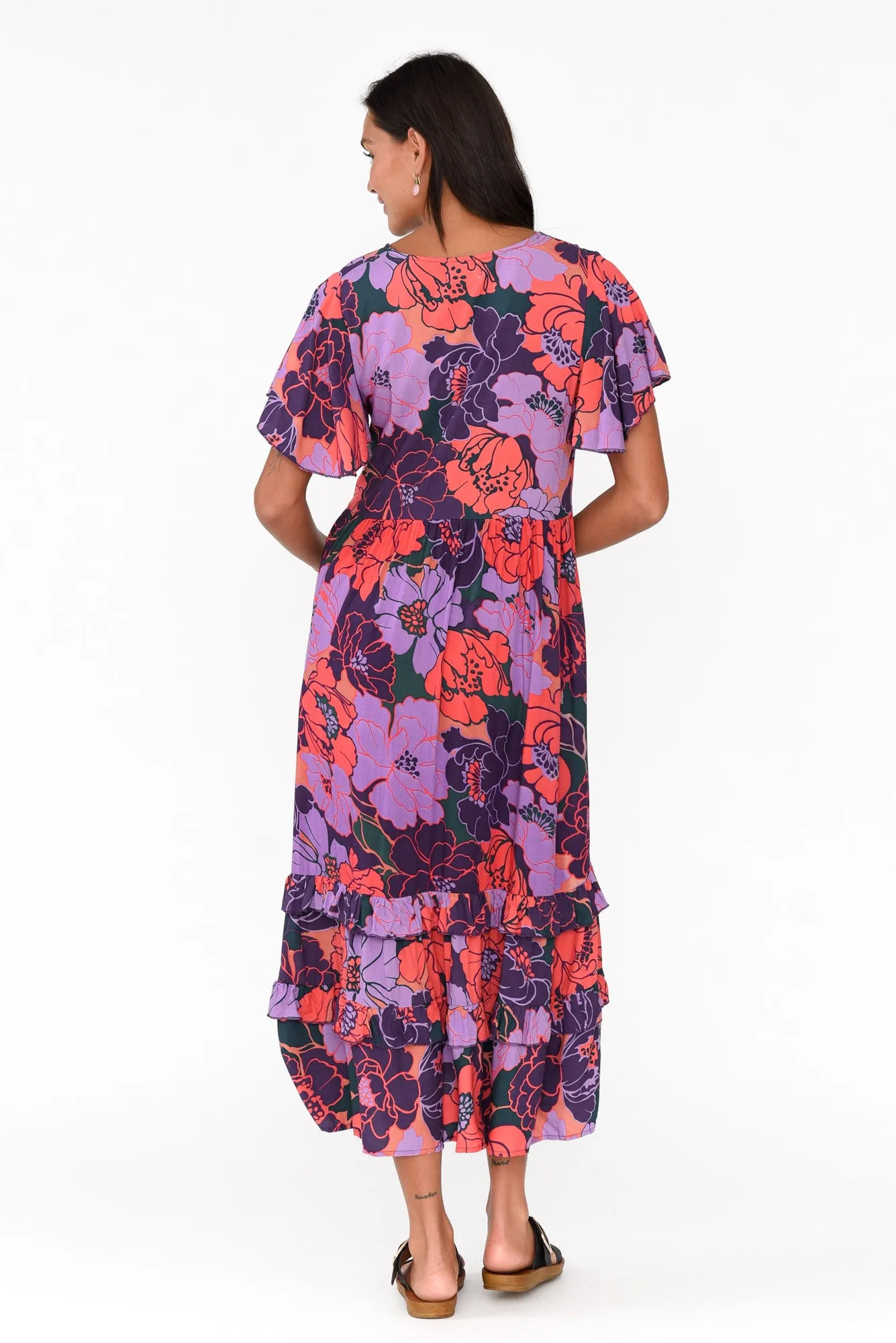 Akira Purple Flower Button Tier Dress sold by Blue Bungalow product image thumbnail 4