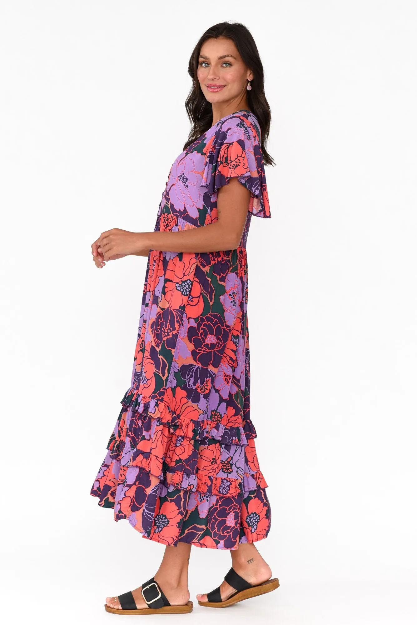 Akira Purple Flower Button Tier Dress sold by Blue Bungalow product image thumbnail 3