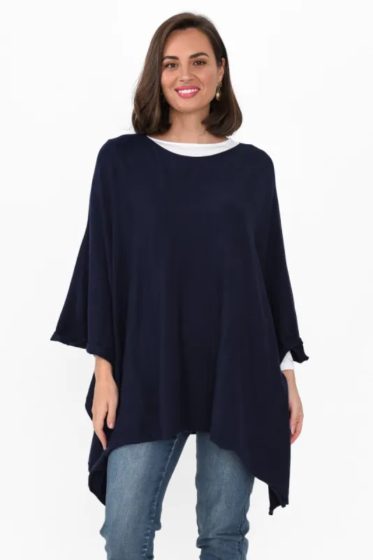 Timothy Navy Cotton Stretch Poncho sold by Blue Bungalow