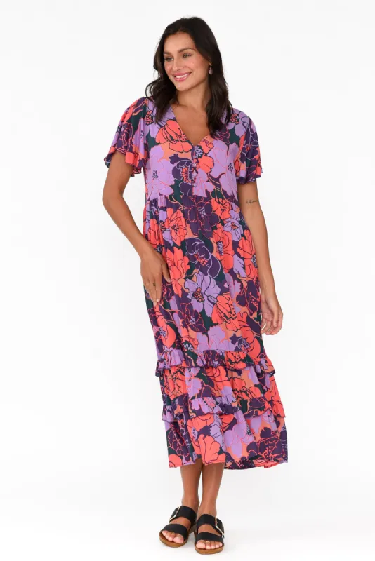 Akira Purple Flower Button Tier Dress sold by Blue Bungalow