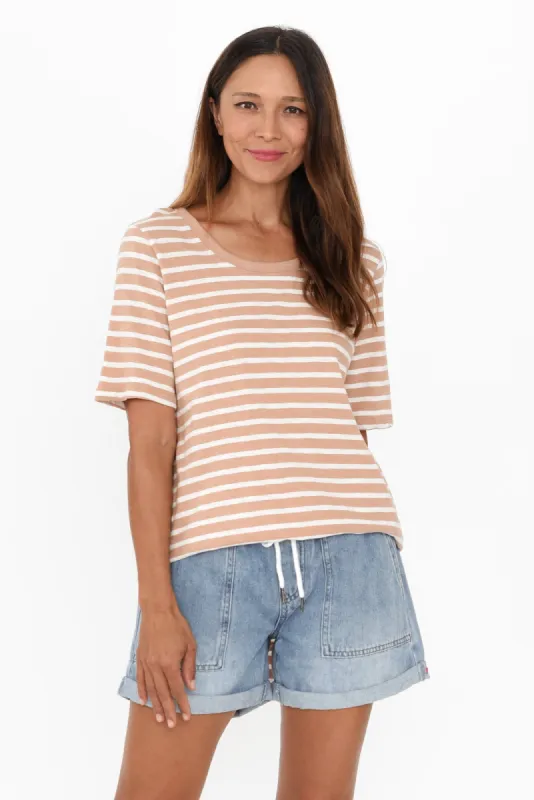 Ariana Beige Stripe Cotton Tee sold by Blue Bungalow
