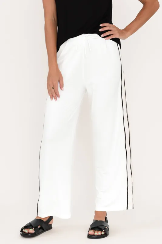 Evelyn White Contrast Trim Pants sold by Blue Bungalow