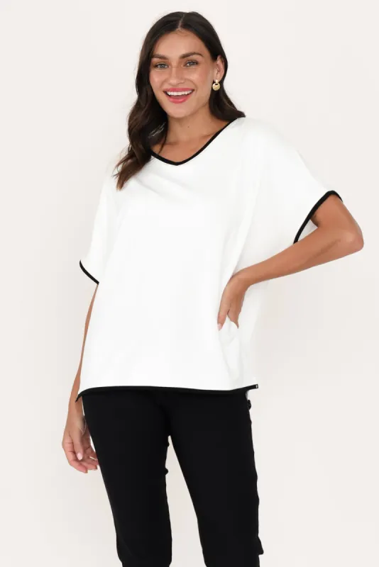 Clara White Contrast Trim Tee sold by Blue Bungalow