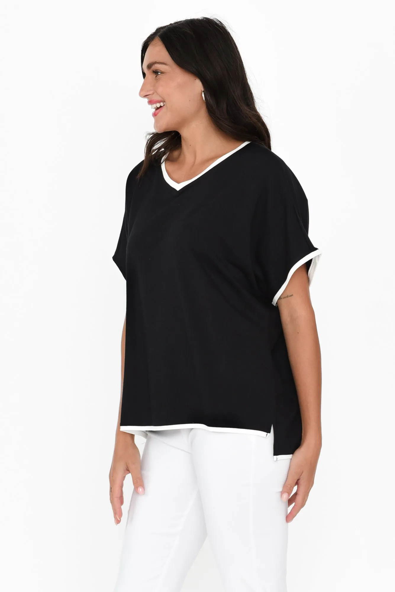 Clara Black Contrast Trim Tee sold by Blue Bungalow product image thumbnail 3