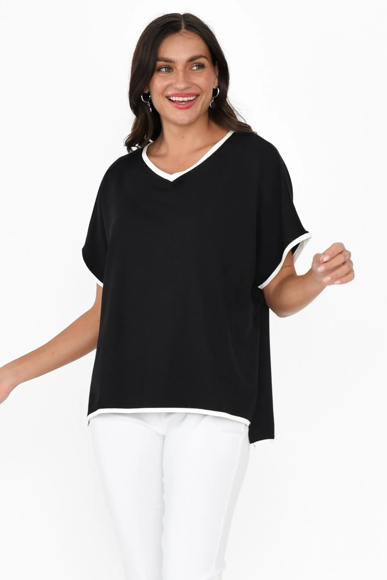 Clara Black Contrast Trim Tee sold by Blue Bungalow