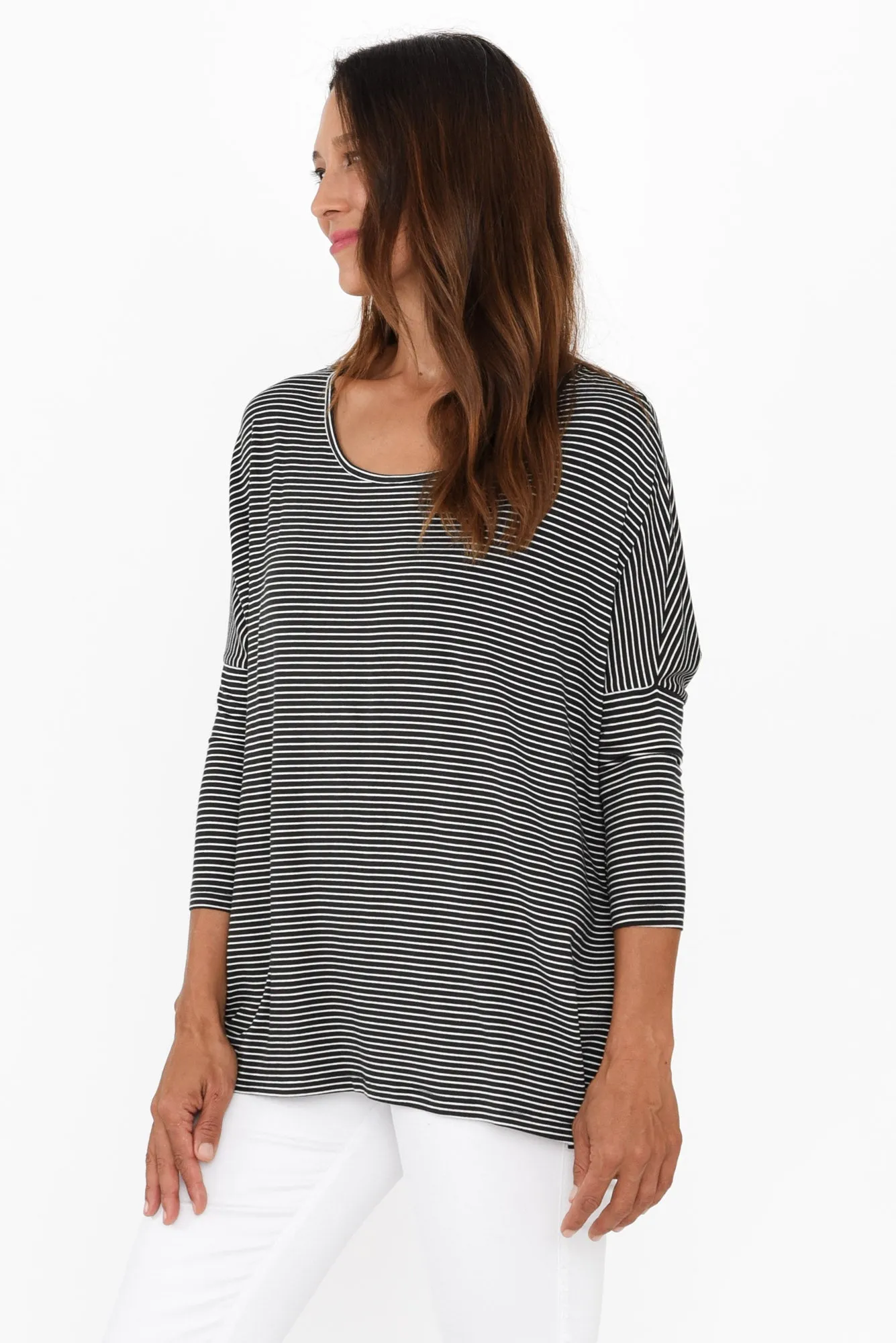 Charcoal Stripe Milan 3/4 Sleeve Top sold by Blue Bungalow product image thumbnail 3