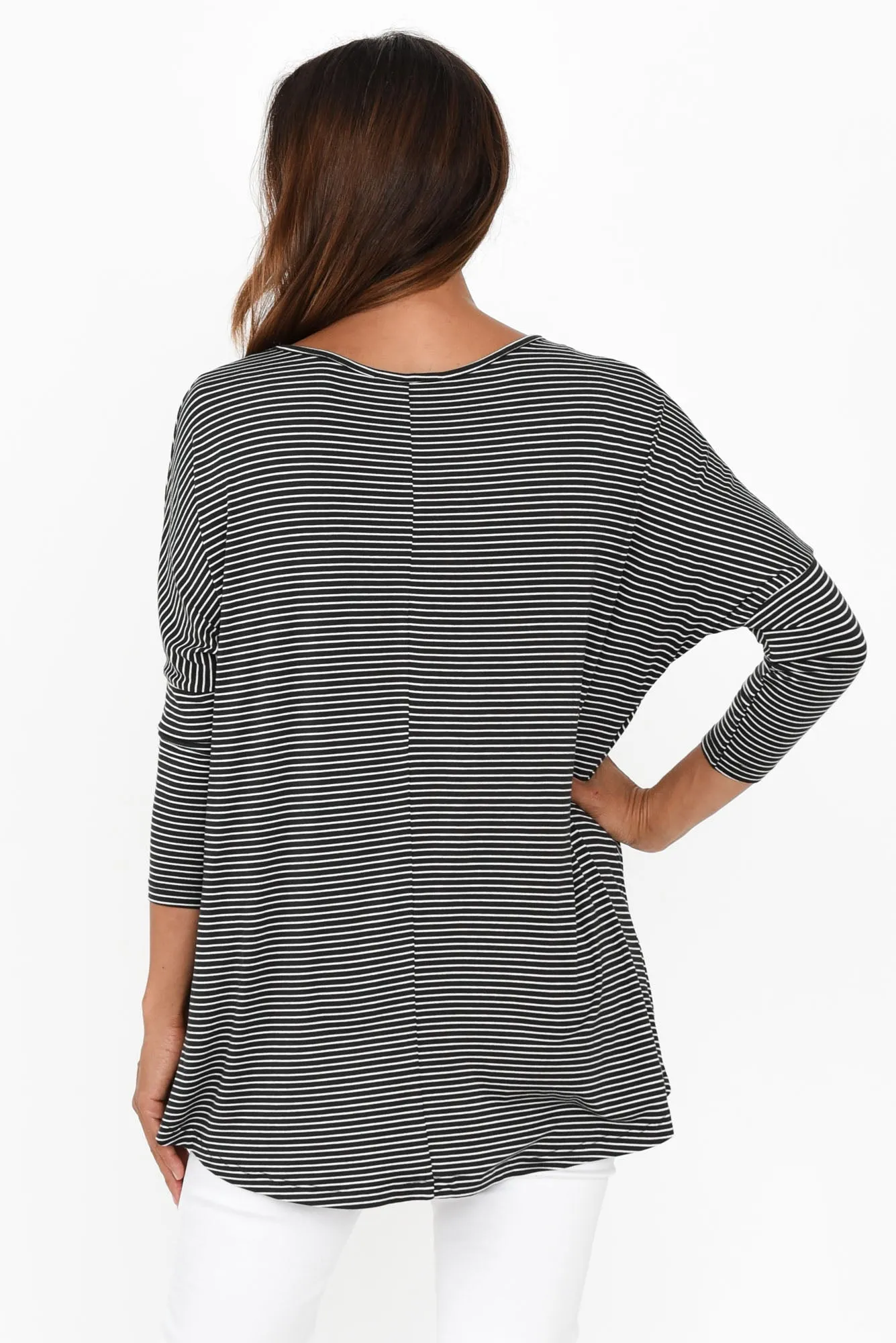 Charcoal Stripe Milan 3/4 Sleeve Top sold by Blue Bungalow product image thumbnail 4