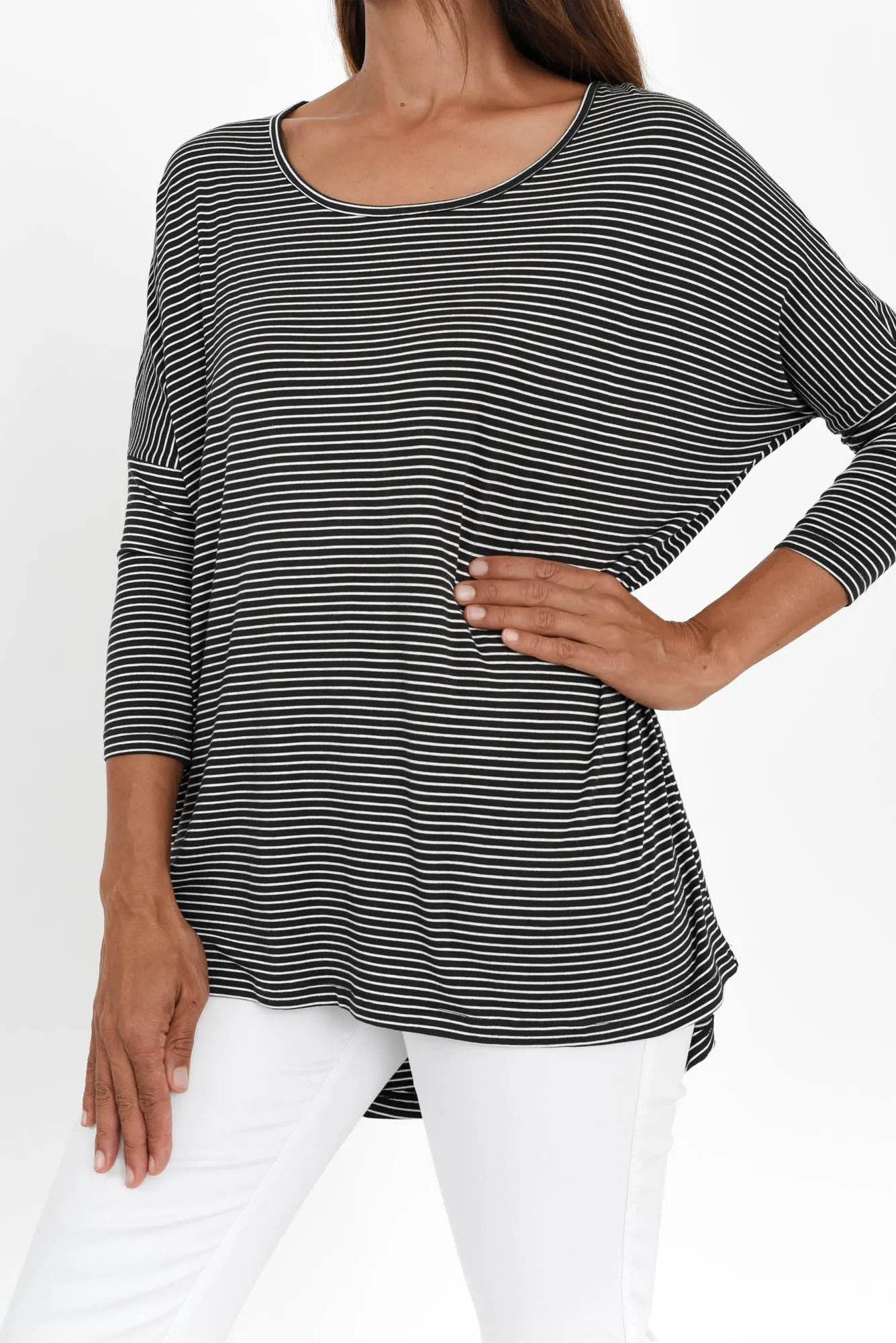Charcoal Stripe Milan 3/4 Sleeve Top sold by Blue Bungalow product image thumbnail 5