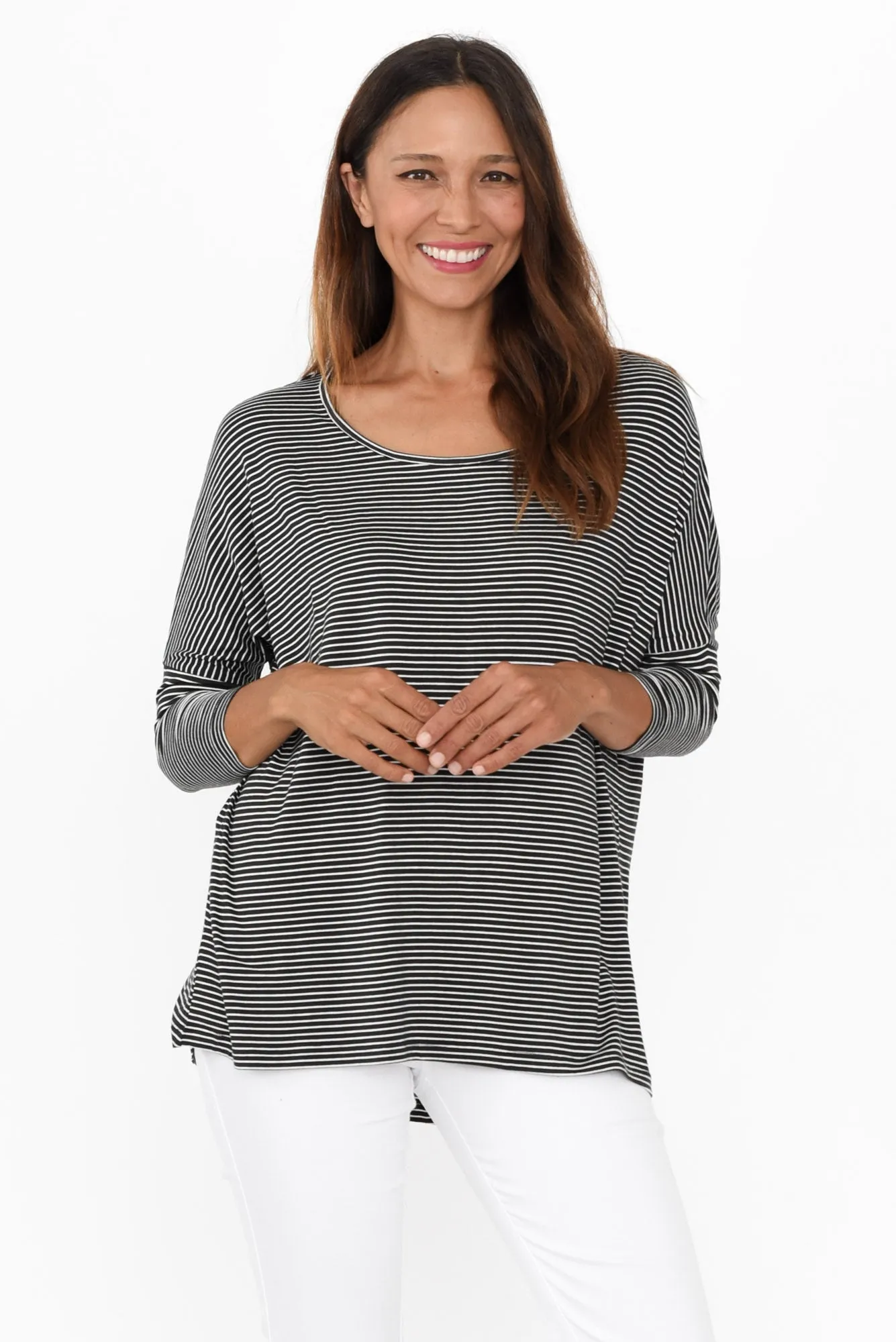 Charcoal Stripe Milan 3/4 Sleeve Top sold by Blue Bungalow