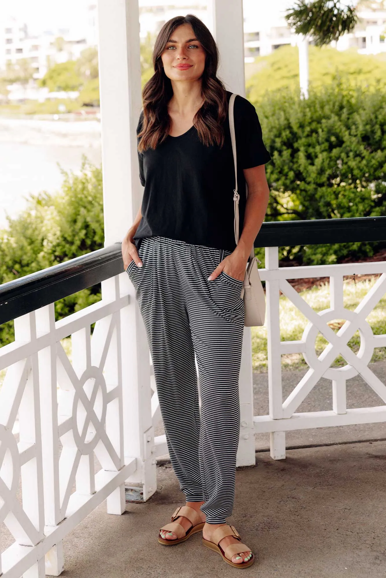 Charcoal Stripe Weekend Pants sold by Blue Bungalow