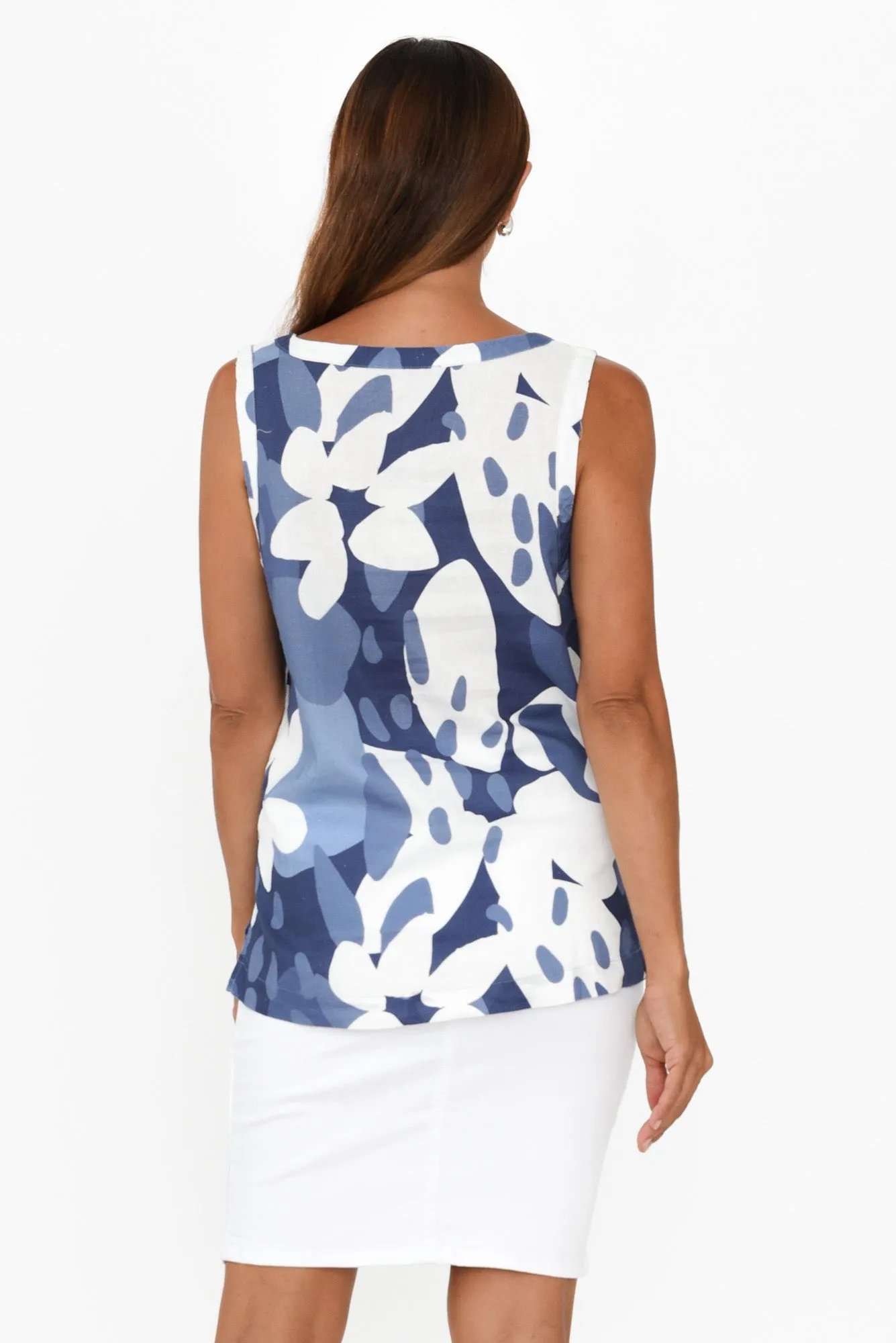 Katsia Blue Abstract Linen Cotton Tank sold by Blue Bungalow product image thumbnail 4
