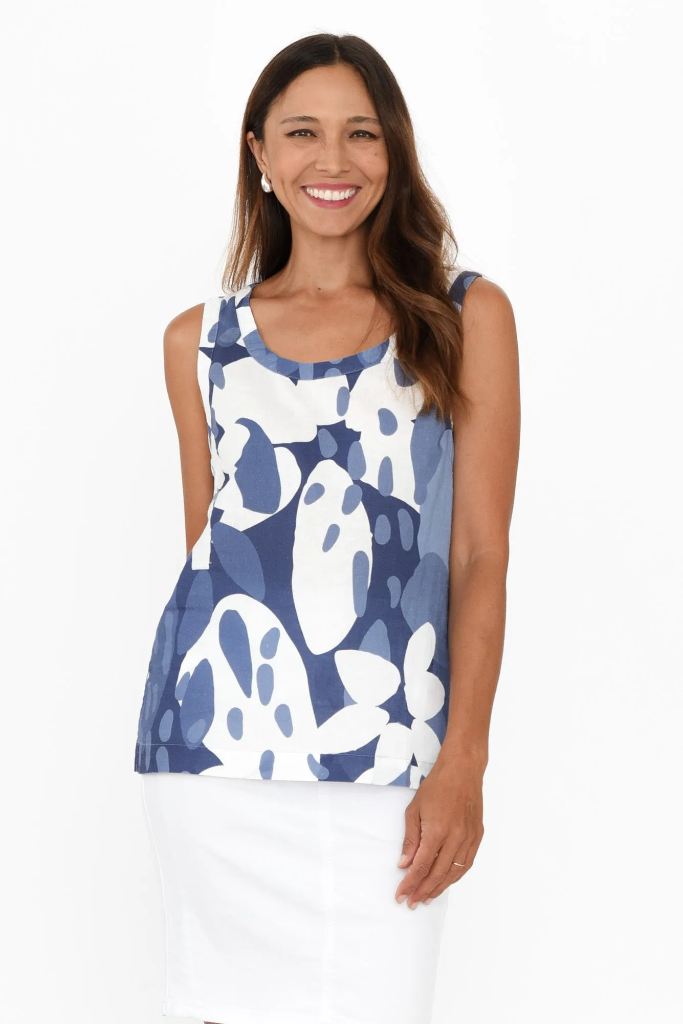 Katsia Blue Abstract Linen Cotton Tank sold by Blue Bungalow