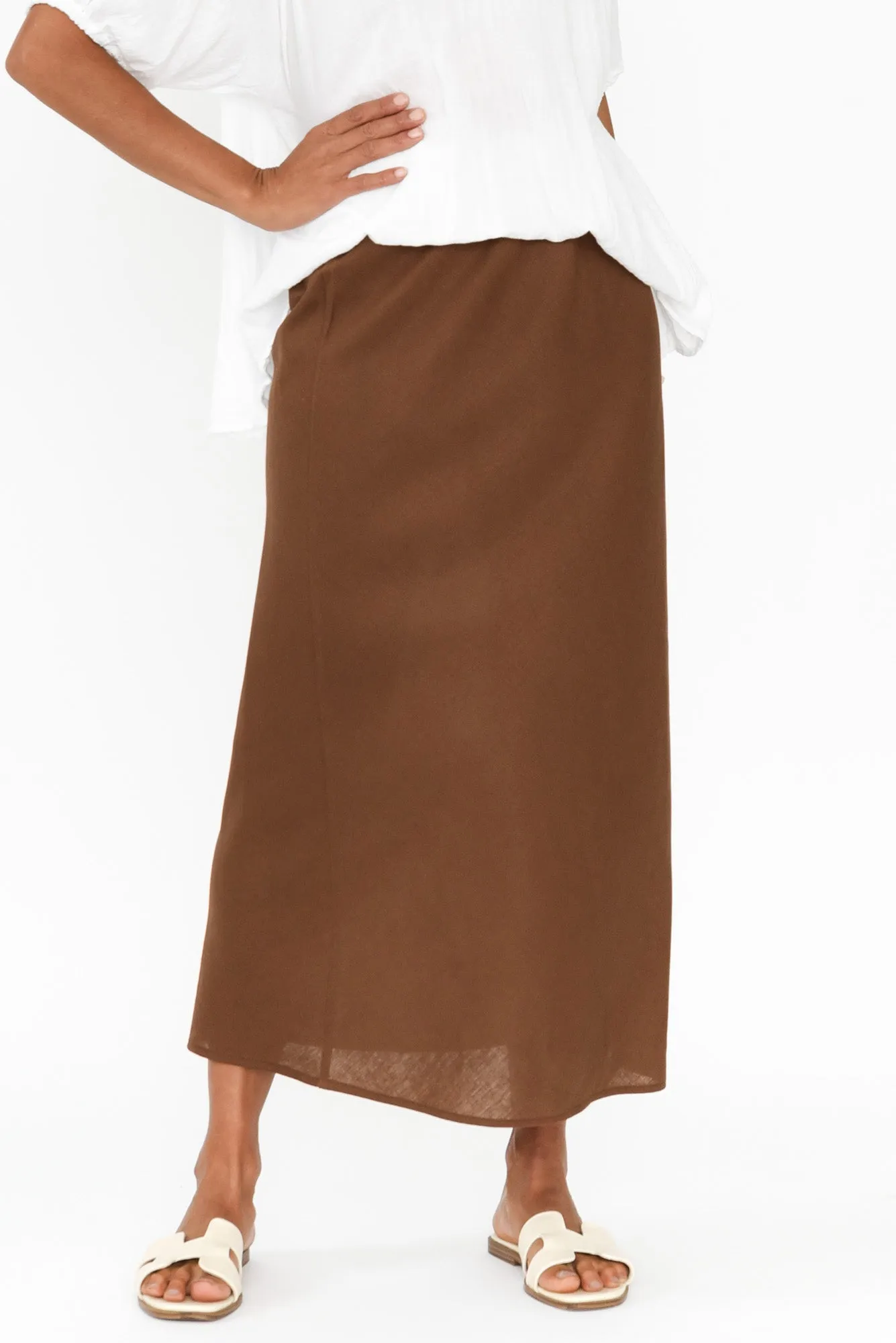 Marcello Chocolate Linen Blend Skirt sold by Blue Bungalow