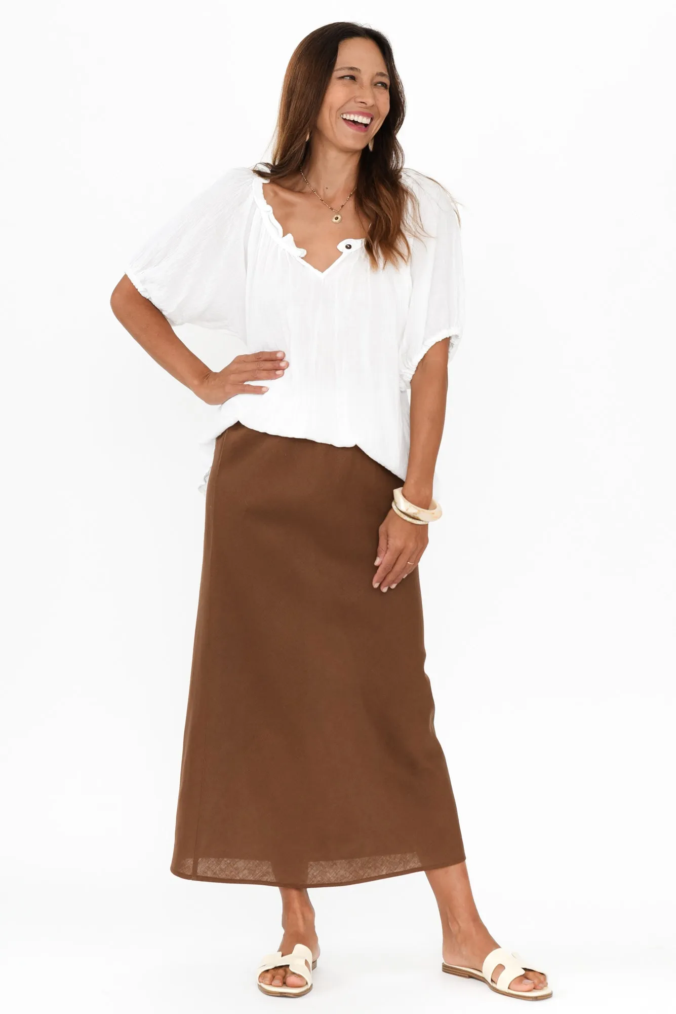 Marcello Chocolate Linen Blend Skirt sold by Blue Bungalow product image thumbnail 2