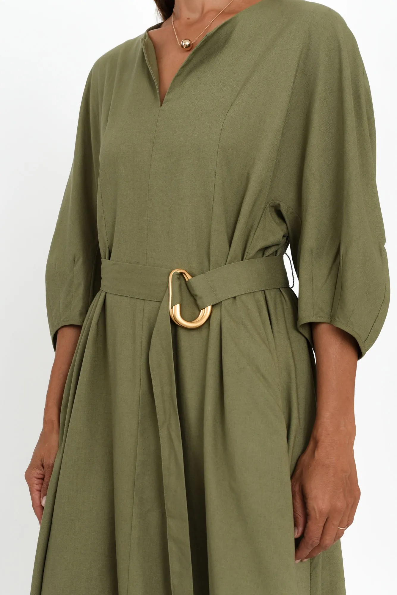 Shoreline Khaki Linen Blend Belted Dress sold by Blue Bungalow product image thumbnail 3