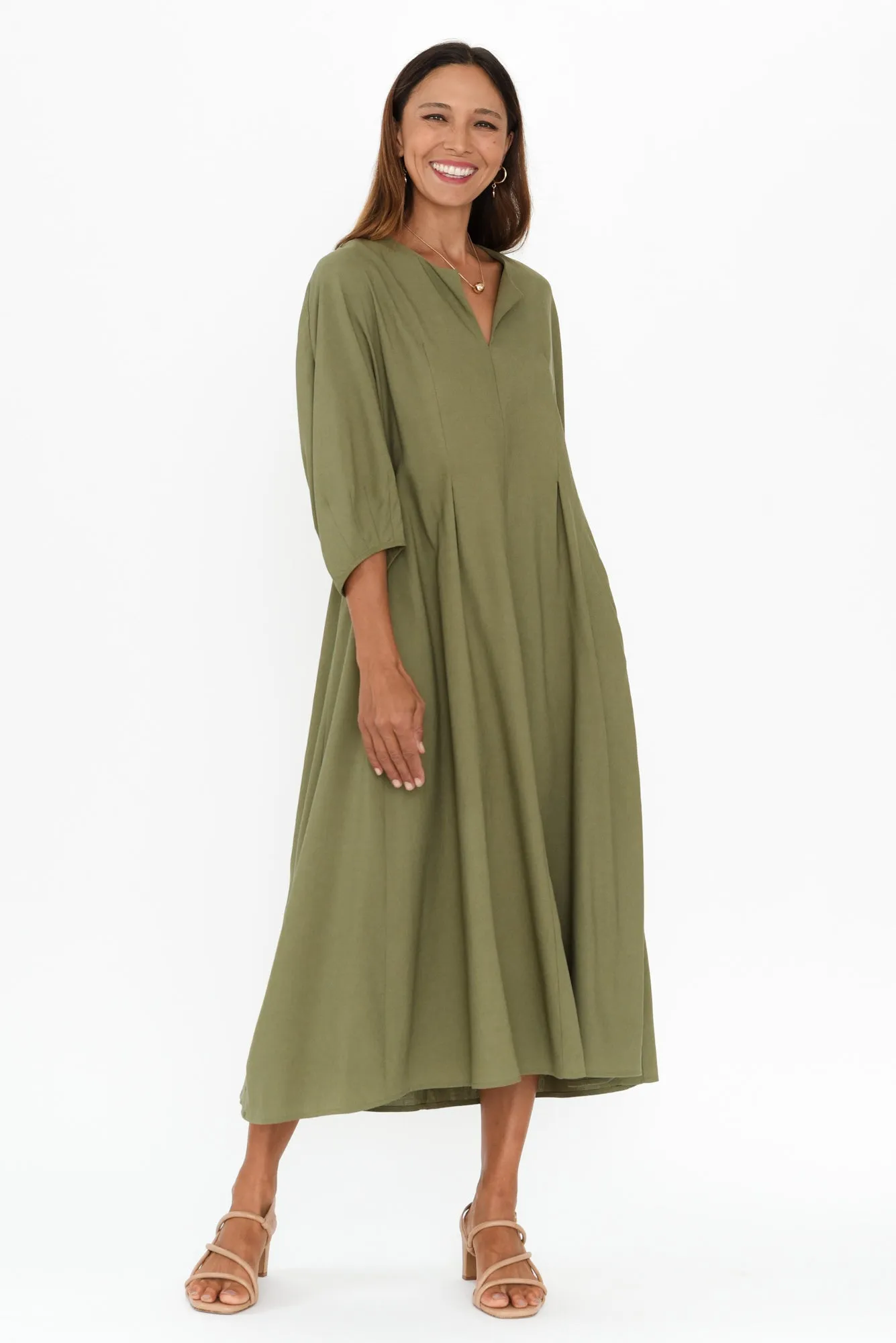 Shoreline Khaki Linen Blend Belted Dress sold by Blue Bungalow product image thumbnail 4