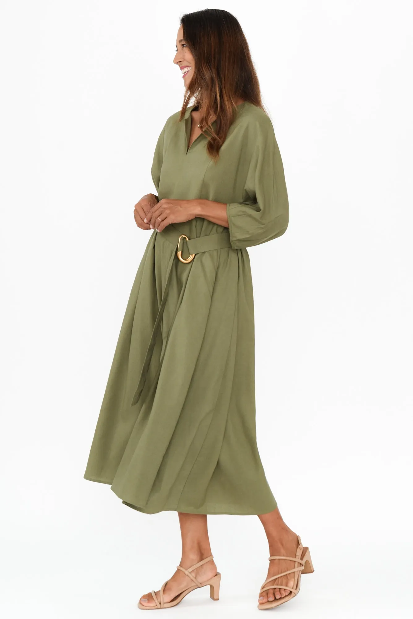 Shoreline Khaki Linen Blend Belted Dress sold by Blue Bungalow product image thumbnail 5