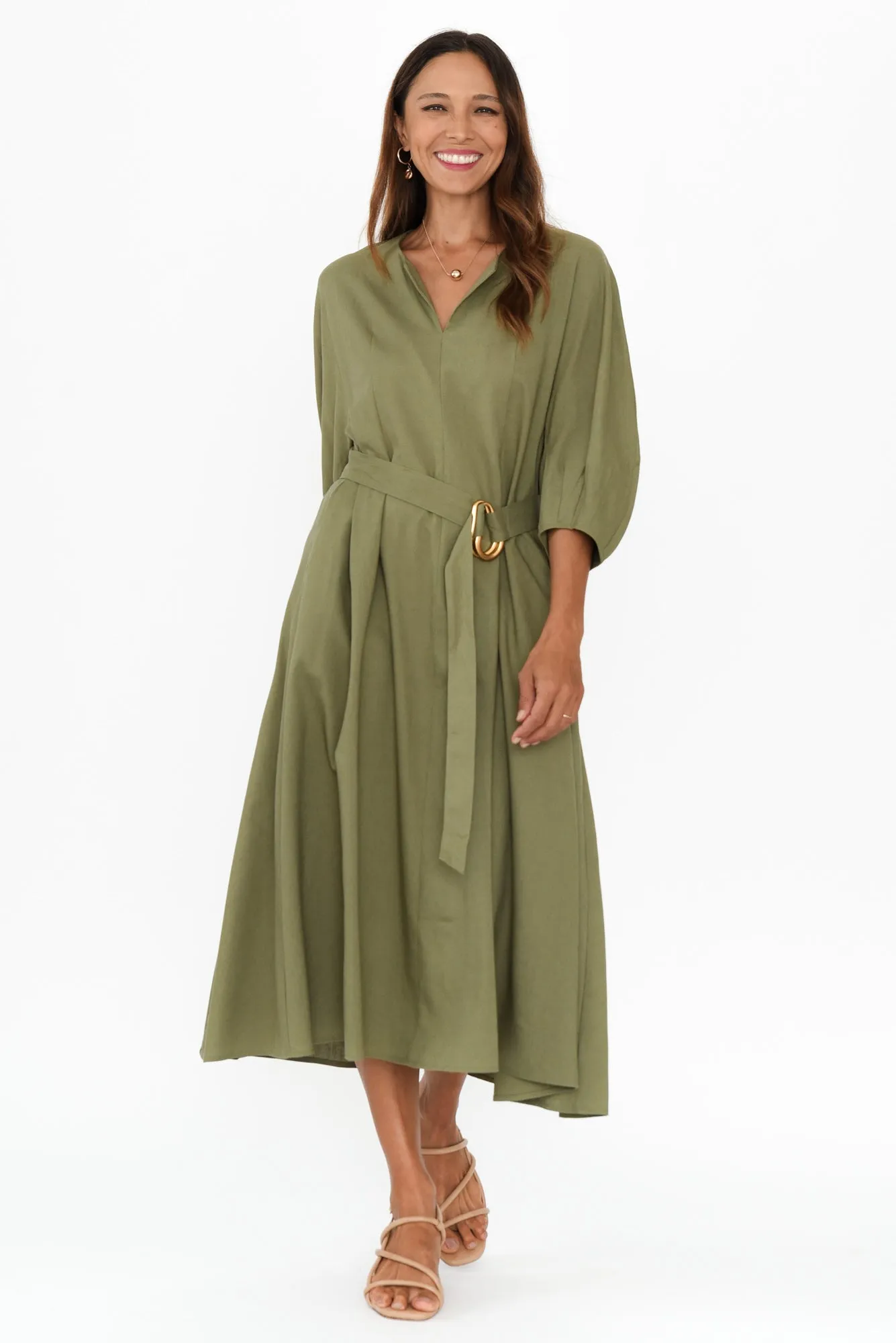 Shoreline Khaki Linen Blend Belted Dress sold by Blue Bungalow product image thumbnail 2