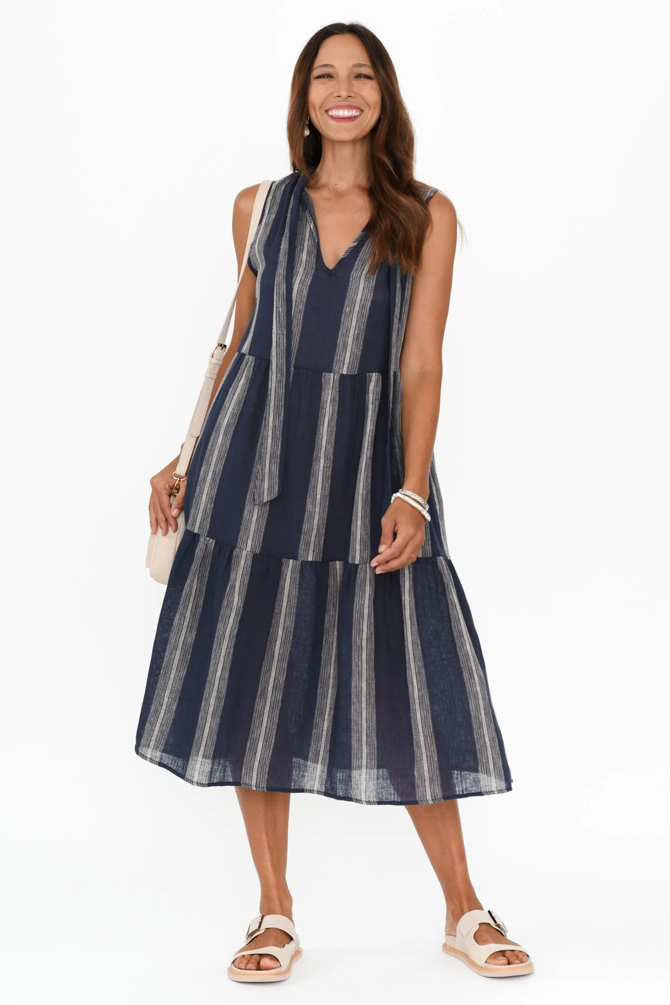 Lizzy Navy Stripe Tier Dress sold by Blue Bungalow product image thumbnail 3