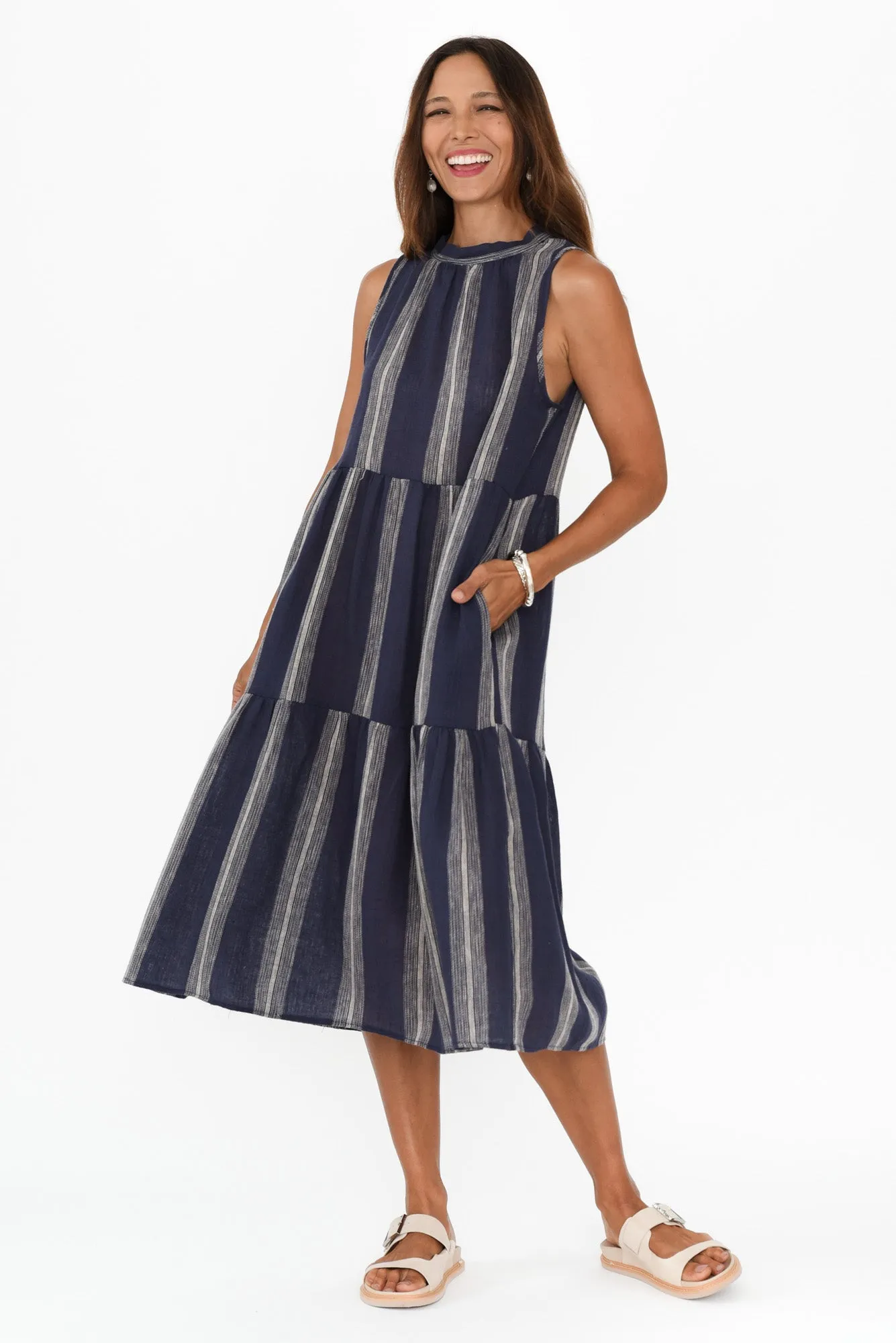 Lizzy Navy Stripe Tier Dress sold by Blue Bungalow product image thumbnail 2