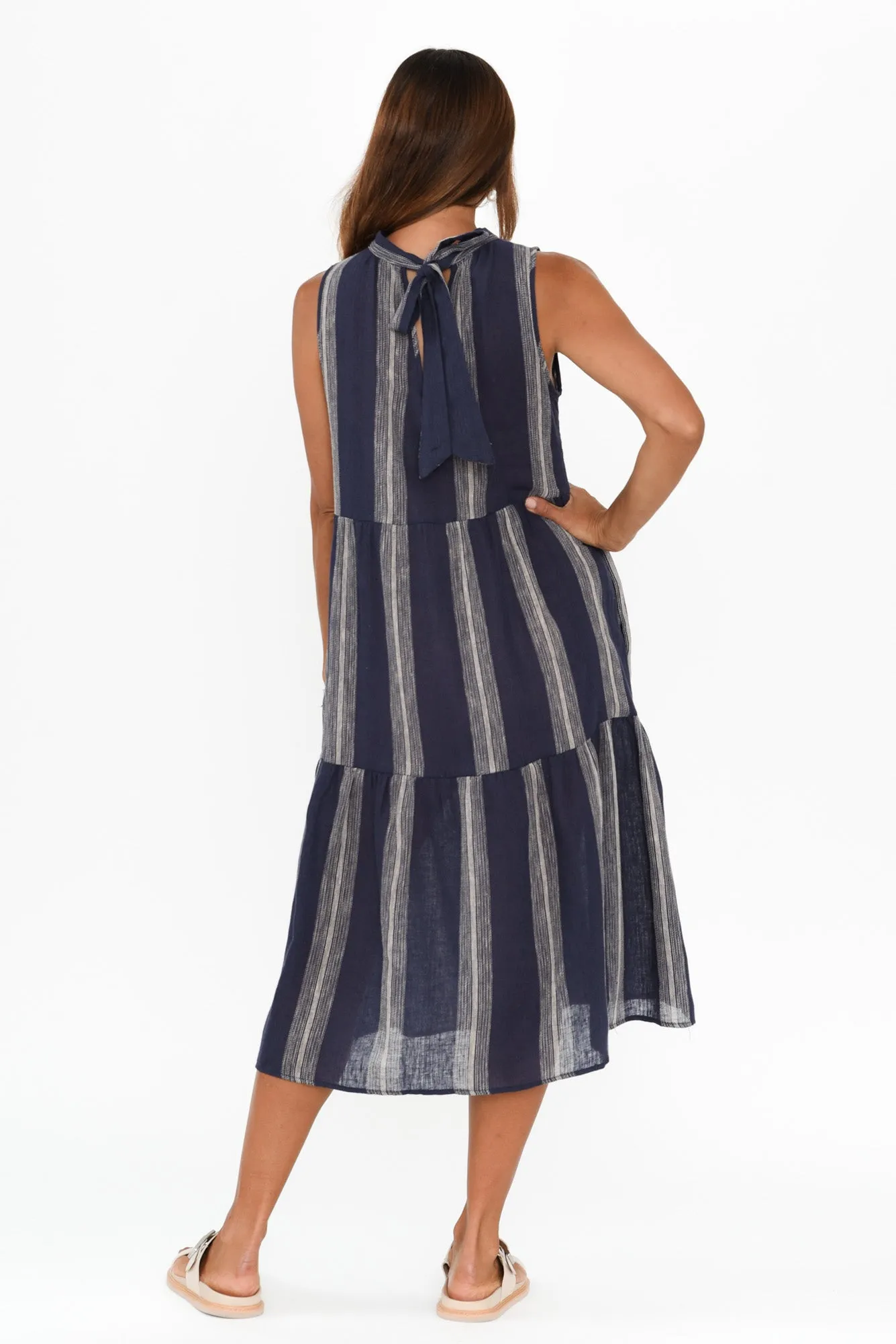 Lizzy Navy Stripe Tier Dress sold by Blue Bungalow product image thumbnail 4