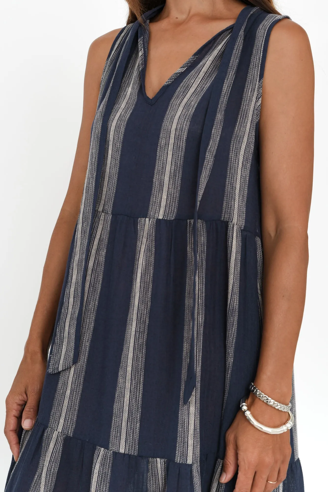 Lizzy Navy Stripe Tier Dress sold by Blue Bungalow product image thumbnail 5