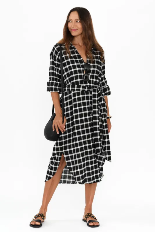 Beau Black Check Linen Shirt Dress sold by Blue Bungalow