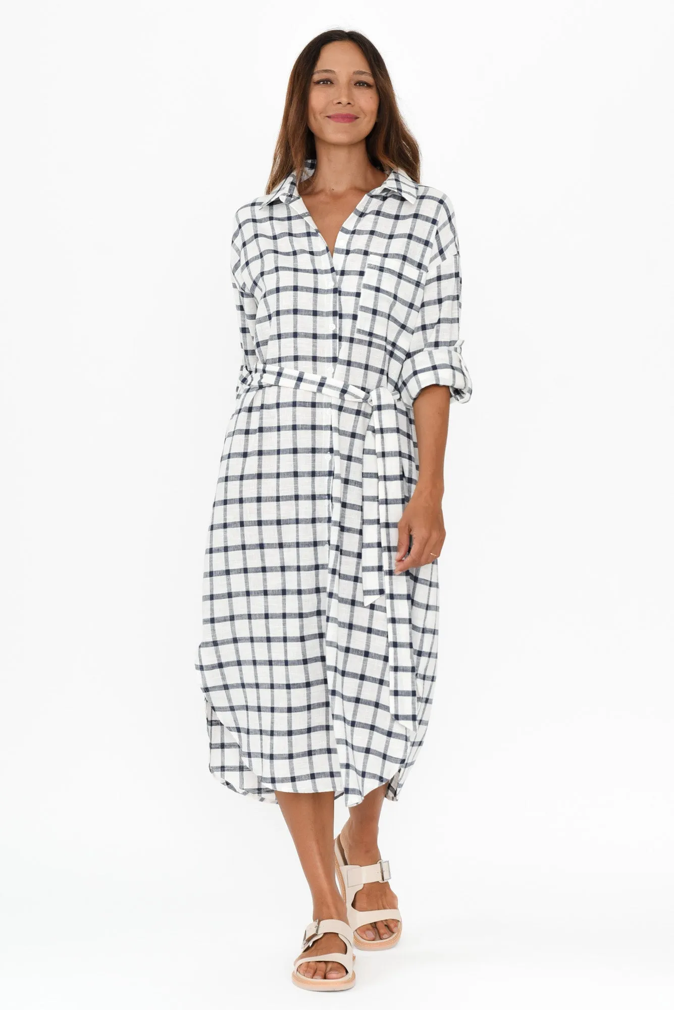 Beau White Check Linen Shirt Dress sold by Blue Bungalow product image thumbnail 2