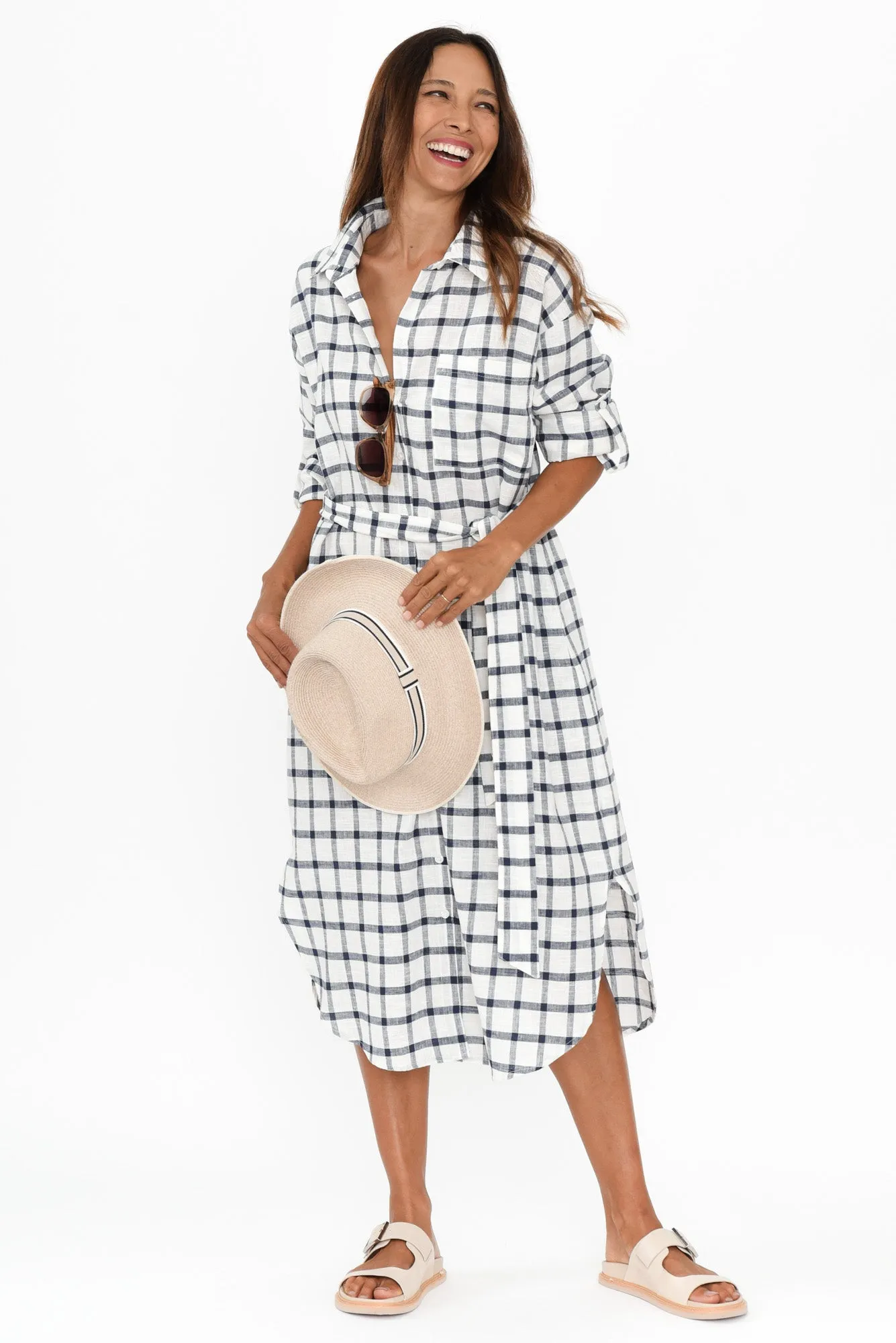 Beau White Check Linen Shirt Dress sold by Blue Bungalow