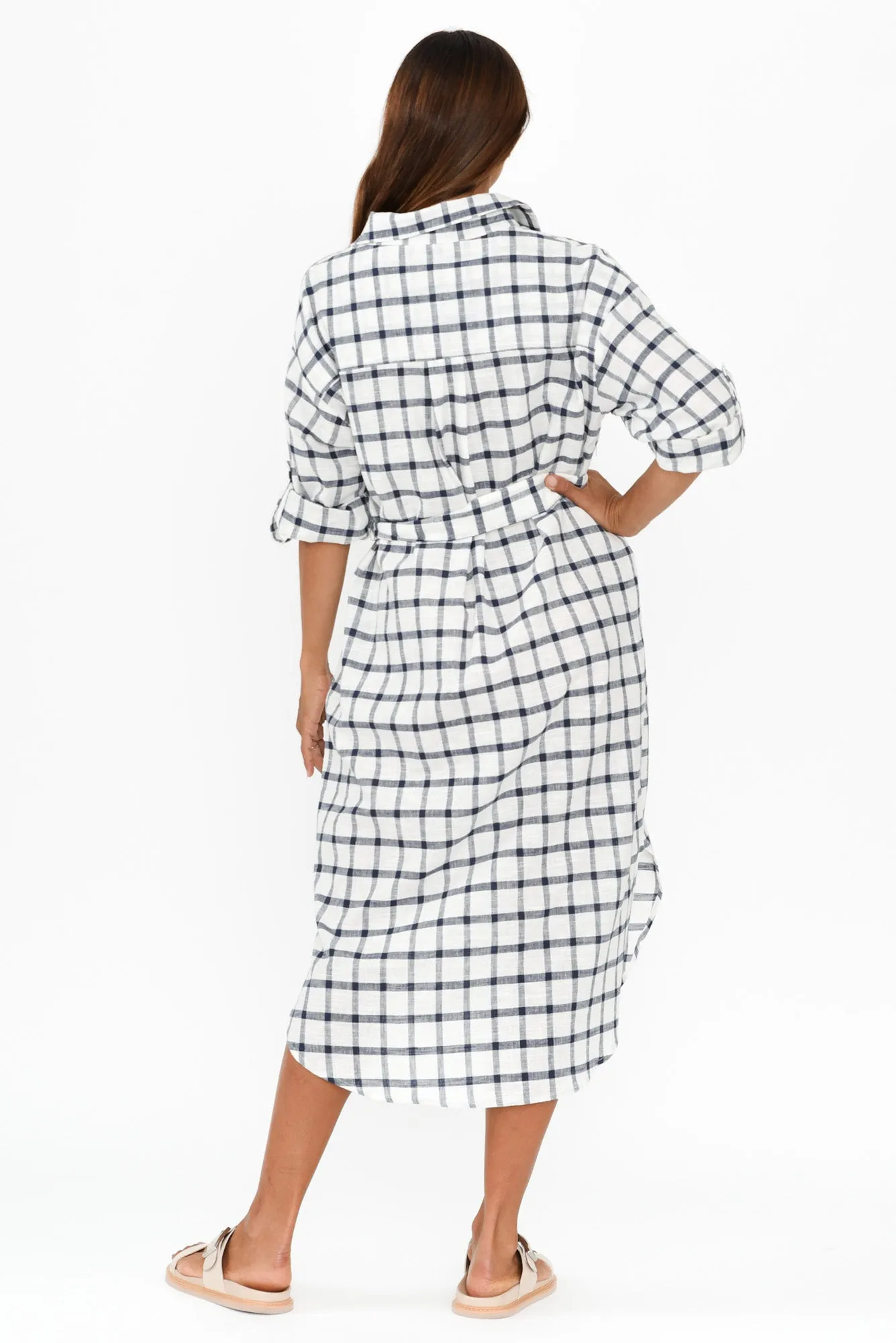 Beau White Check Linen Shirt Dress sold by Blue Bungalow product image thumbnail 4