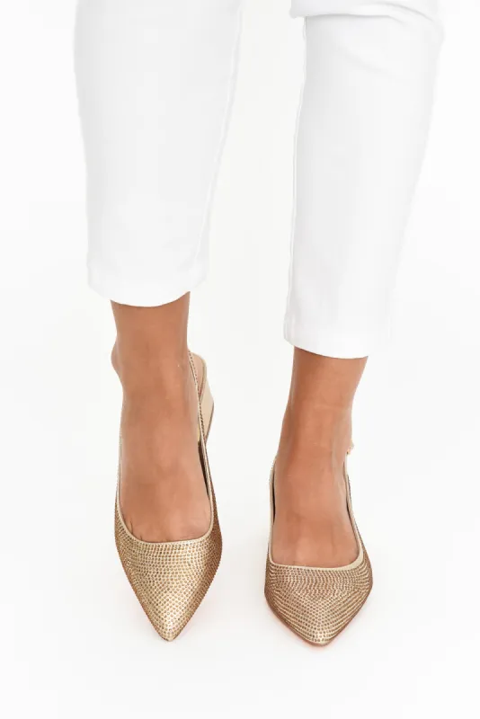 Jester Gold Diamante Slingback Heel sold by Blue Bungalow