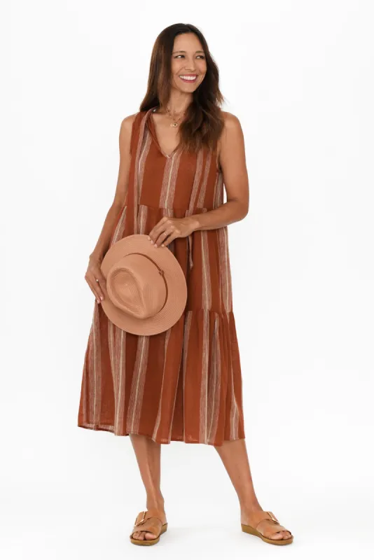 Lizzy Rust Stripe Tier Dress sold by Blue Bungalow