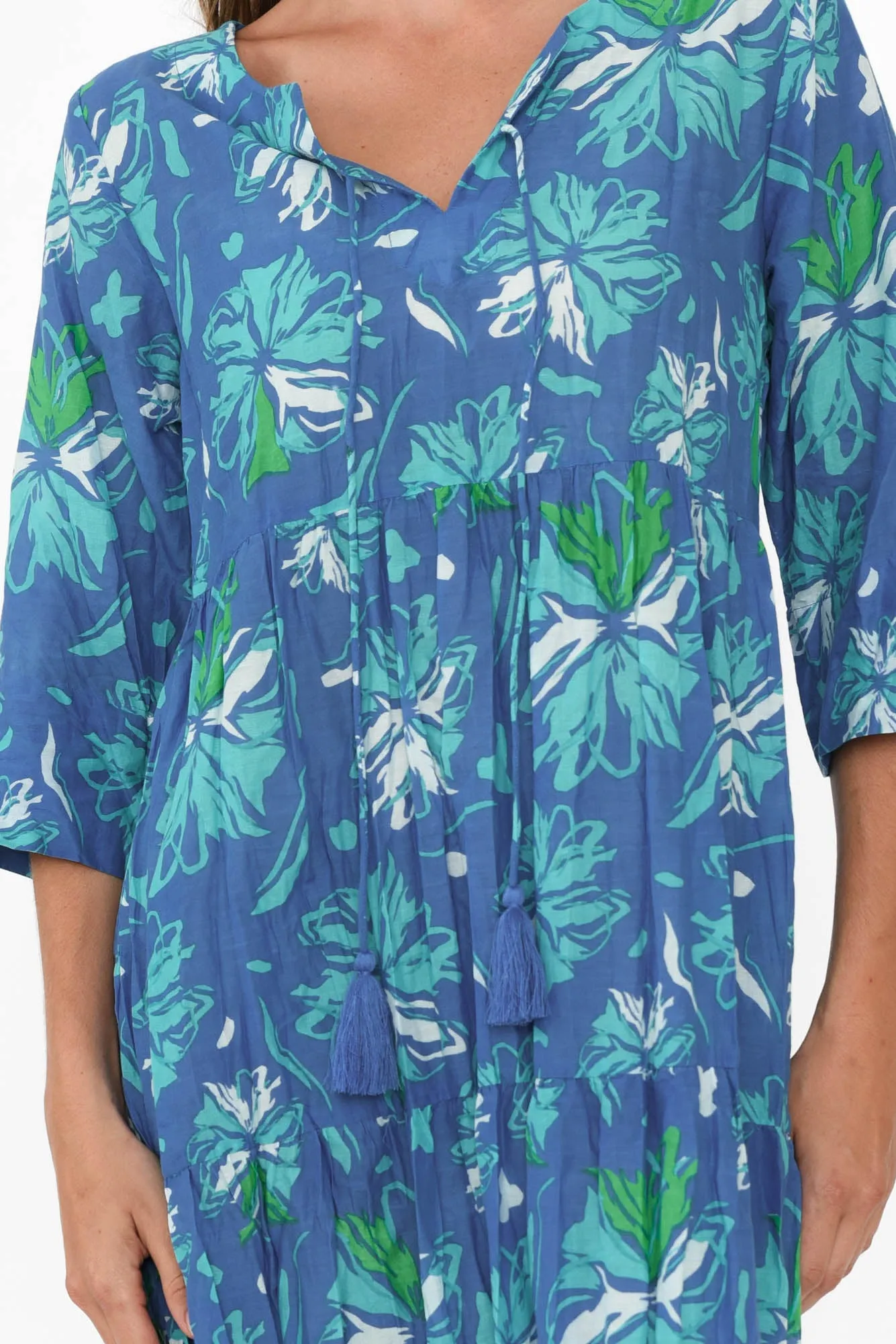 Milana Aqua Floral Crinkle Cotton Dress sold by Blue Bungalow product image thumbnail 4