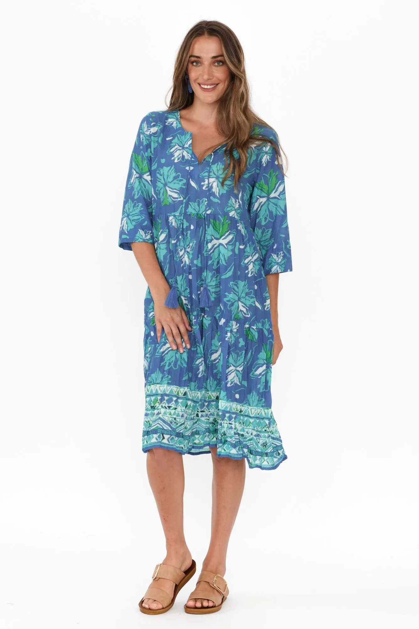 Milana Aqua Floral Crinkle Cotton Dress sold by Blue Bungalow product image thumbnail 2