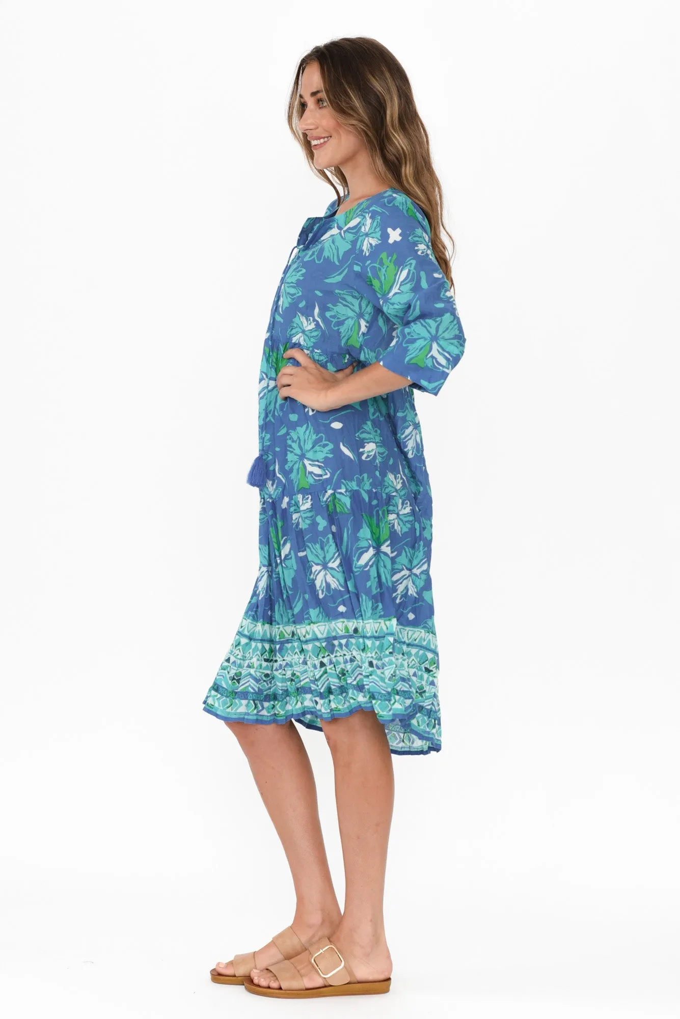 Milana Aqua Floral Crinkle Cotton Dress sold by Blue Bungalow product image thumbnail 3