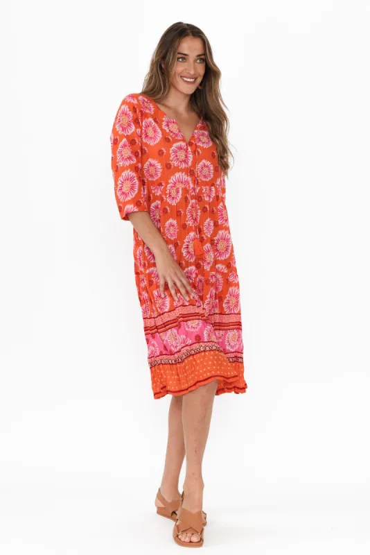 Milana Orange Floral Crinkle Cotton Dress sold by Blue Bungalow