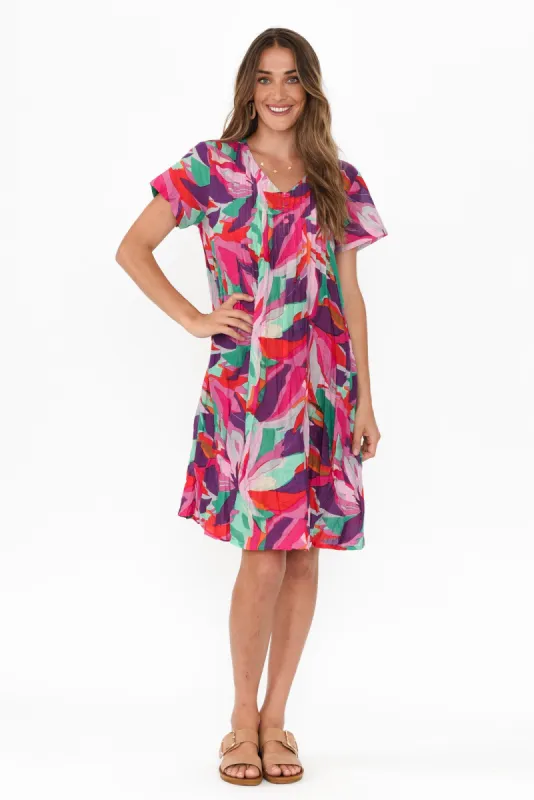 Sabina Fuchsia Floral Crinkle Cotton Dress sold by Blue Bungalow