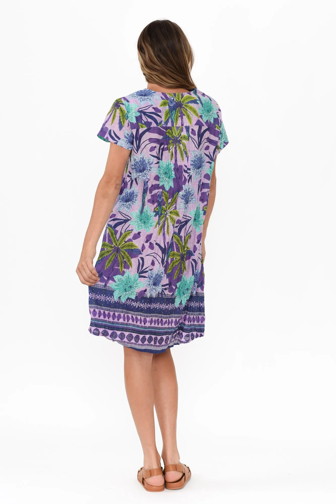 Sabina Purple Palm Crinkle Cotton Dress sold by Blue Bungalow product image thumbnail 5