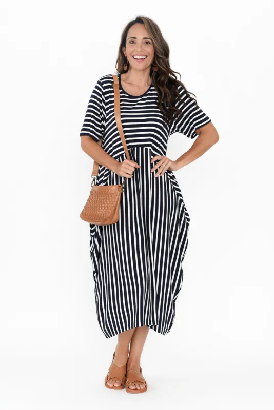 Samiya Navy Stripe Bamboo Dress sold by Blue Bungalow