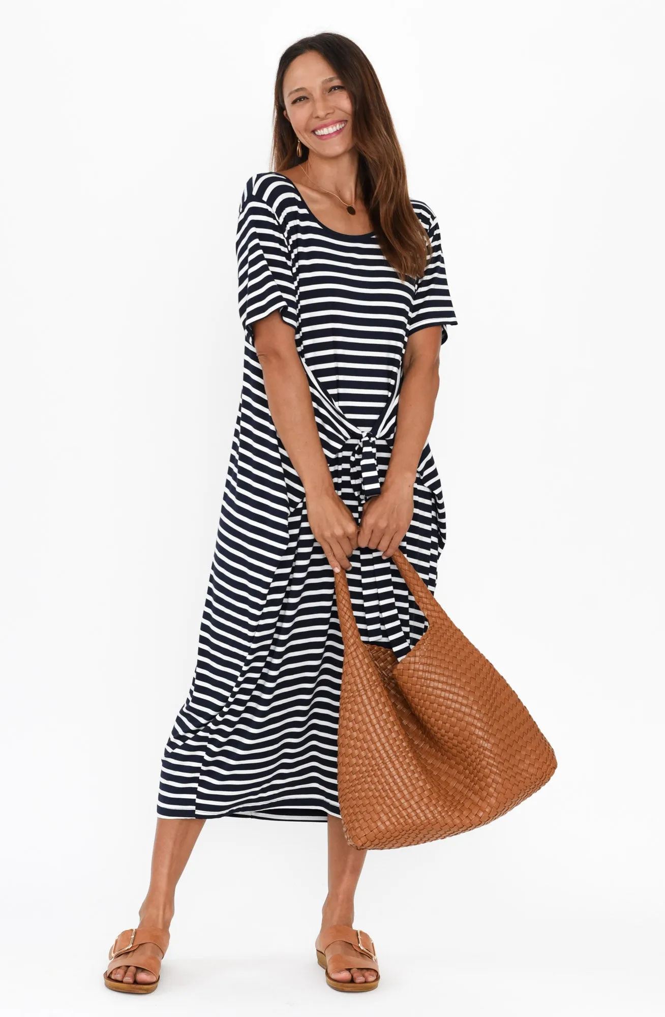 Tidal Navy Stripe Layered Bamboo Dress sold by Blue Bungalow product image thumbnail 2